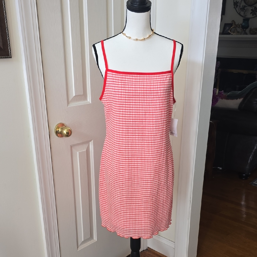 SO BRAND WOMEN'S JUNIOR RED & WHITE GINGHAM SPAGHETTI STRAP SUMMER SUNDRESS XL